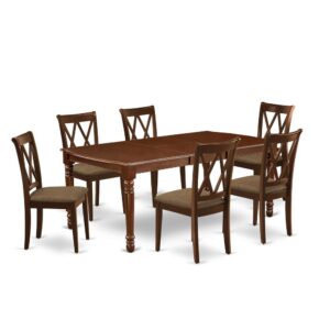Quality is made attainable with this exclusive DOCL7-MAH-C dinette set includes a rectangular dinette table and six kitchen chairs. The dining table can fit maximum of 8 people in the dining area. The table's 4 straight leg support brings a simple and breezy style to any space