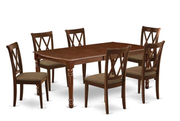 Quality is made attainable with this exclusive DOCL7-MAH-C dinette set includes a rectangular dinette table and six kitchen chairs. The dining table can fit maximum of 8 people in the dining area. The table's 4 straight leg support brings a simple and breezy style to any space