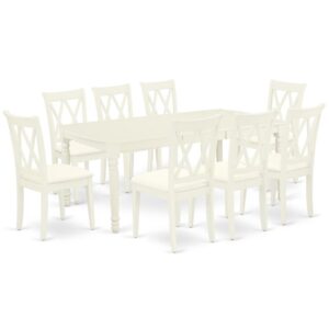 Quality is made attainable with this exclusive DOCL9-LWH-C dining set includes a rectangular dinette table and eight dining chairs. The dining table can fit maximum of 8 people in the dining area. The table's 4 straight leg support brings a simple and breezy style to any space