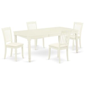 Quality is made attainable with this exclusive DODA5-LWH-C dinette set includes a rectangular dinette table and four kitchen chairs. The dining table can fit maximum of 8 people in the dining area. The table's 4 straight leg support brings a simple and breezy style to any space