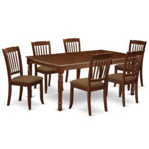 Quality is made attainable with this exclusive DODA7-MAH-C dinette set includes a rectangular dinette table and six kitchen chairs. The dining table can fit maximum of 8 people in the dining area. The table's 4 straight leg support brings a simple and breezy style to any space
