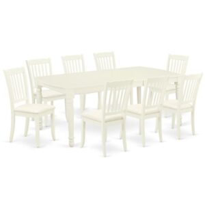 Quality is made attainable with this exclusive DODA9-LWH-C dining set includes a rectangular dinette table and eight dining chairs. The dining table can fit maximum of 8 people in the dining area. The table's 4 straight leg support brings a simple and breezy style to any space