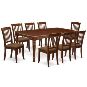 Quality is made attainable with this exclusive DODA9-MAH-C dining set includes a rectangular dinette table and eight dining chairs. The dining table can fit maximum of 8 people in the dining area. The table's 4 straight leg support brings a simple and breezy style to any space