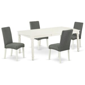 The luxurious DODR5-LWH-07 dining set facilitates an affectionate family feeling. A comfortable and smooth Linen White color offers any dining area a relaxing and friendly feel with the rectangular kitchen table. This well-designed and comfortable kitchen table may be used for hours at a time. This wonderful slick Linen White dinette table makes a really good addition for all kitchen space and corresponds all sorts of dining-room concepts. 100% solid wood from table top to table legs. No heat treated pressured wood like MDF