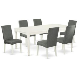 The luxurious DODR7-LWH-07 dining set facilitates an affectionate family feeling. A comfortable and smooth Linen White color offers any dining area a relaxing and friendly feel with the rectangular kitchen table. This well-designed and comfortable kitchen table may be used for hours at a time. This wonderful slick Linen White dinette table makes a really good addition for all kitchen space and corresponds all sorts of dining-room concepts. 100% solid wood from table top to table legs. No heat treated pressured wood like MDF