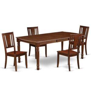 The DODU5-MAH-W dining set facilitates an affectionate family feeling. A comfortable and classy Mahogany color offers any dining area a relaxing and friendly feel with the rectangular kitchen table. This well-designed and comfortable dining table may be used for hours at a time. This wonderful smooth Mahogany dinette table makes a really good addition for all kitchen space and corresponds all sorts of dining-room concepts. The dinette table is created from prime quality rubber wood known as Asian Hardwood. No heat treated pressured wood like MDF