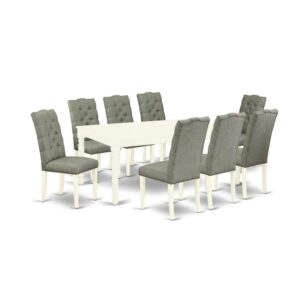 EAST WEST FURNITURE 9-PIECE DINNING ROOM TABLE SET 8 LOVELY PARSON CHAIR AND RECTANGULAR DINING TABLE