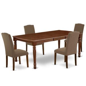 The DOEN5-MAH-18 dining set facilitates an affectionate family feeling. A comfortable and classy Mahogany color offers any dining area a relaxing and friendly feel with the rectangular kitchen table. This well-designed and comfortable dining table may be used for hours at a time. This wonderful smooth Mahogany dinette table makes a really good addition for all kitchen space and corresponds all sorts of dining-room concepts. The dinette table is created from prime quality rubber wood known as Asian Hardwood. No heat treated pressured wood like MDF