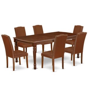 The DOEN7-MAH-66 dining set facilitates an affectionate family feeling. A comfortable and classy Mahogany color offers any dining area a relaxing and friendly feel with the rectangular kitchen table. This well-designed and comfortable dining table may be used for hours at a time. This wonderful smooth Mahogany dinette table makes a really good addition for all kitchen space and corresponds all sorts of dining-room concepts. The dinette table is created from prime quality rubber wood known as Asian Hardwood. No heat treated pressured wood like MDF