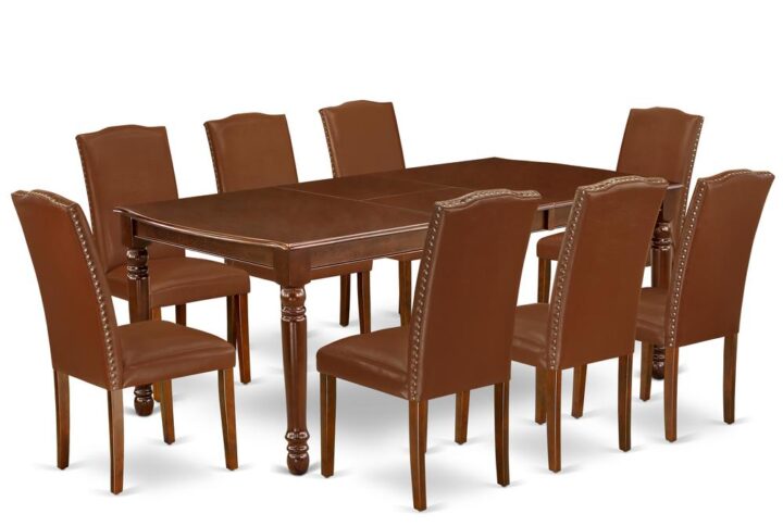 The DOEN9-MAH-66 dining set facilitates an affectionate family feeling. A comfortable and classy Mahogany color offers any dining area a relaxing and friendly feel with the rectangular kitchen table. This well-designed and comfortable dining table may be used for hours at a time. This wonderful smooth Mahogany dinette table makes a really good addition for all kitchen space and corresponds all sorts of dining-room concepts. The dinette table is created from prime quality rubber wood known as Asian Hardwood. No heat treated pressured wood like MDF