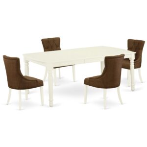 Quality is made attainable with this exclusive DOFR5-LWH-18 dinette set includes a rectangular dinette table and four parson chairs. The dining table can fit maximum of 8 people in the dining area. The table's 4 straight leg support brings a simple and breezy style to any space