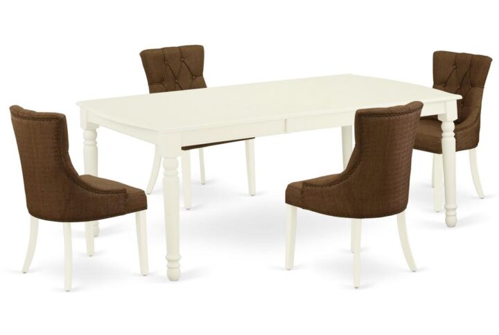 Quality is made attainable with this exclusive DOFR5-LWH-18 dinette set includes a rectangular dinette table and four parson chairs. The dining table can fit maximum of 8 people in the dining area. The table's 4 straight leg support brings a simple and breezy style to any space