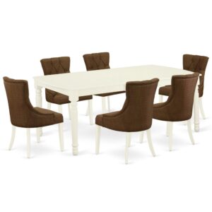 Quality is made attainable with this exclusive DOFR7-LWH-18 dinette set includes a rectangular dinette table and six parson chairs. The dining table can fit maximum of 8 people in the dining area. The table's 4 straight leg support brings a simple and breezy style to any space