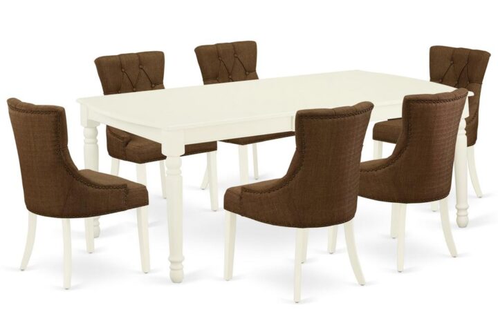 Quality is made attainable with this exclusive DOFR7-LWH-18 dinette set includes a rectangular dinette table and six parson chairs. The dining table can fit maximum of 8 people in the dining area. The table's 4 straight leg support brings a simple and breezy style to any space