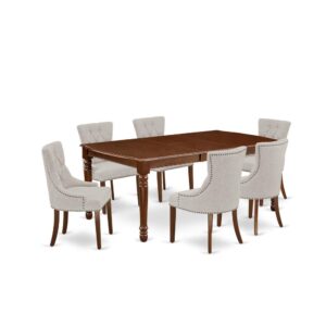 Quality is made attainable with this exclusive DOFR7-MAH-05 dinette set includes a rectangular dinette table and six parson chairs. The dining table can fit maximum of 8 people in the dining area. The table's 4 straight leg support brings a simple and breezy style to any space