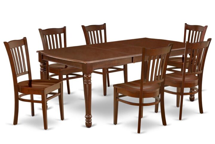The DOGR7-MAH-W dining set facilitates an affectionate family feeling. A comfortable and classy Mahogany color offers any dining area a relaxing and friendly feel with the rectangular kitchen table. This well-designed and comfortable dining table may be used for hours at a time. This wonderful smooth Mahogany dinette table makes a really good addition for all kitchen space and corresponds all sorts of dining-room concepts. The dinette table is created from prime quality rubber wood known as Asian Hardwood. No heat treated pressured wood like MDF