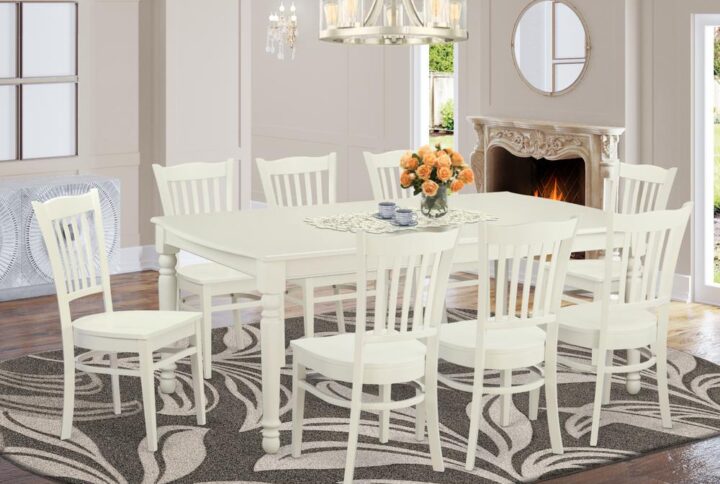 This dining room table is the ideal furniture for your dining room or your kitchen space. The table features 8 chairs