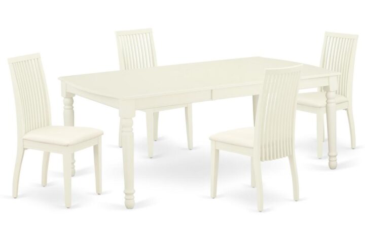 Quality is made attainable with this exclusive DOIP5-LWH-C dinette set includes a rectangular dinette table and four kitchen chairs. The dining table can fit maximum of 8 people in the dining area. The table's 4 straight leg support brings a simple and breezy style to any space
