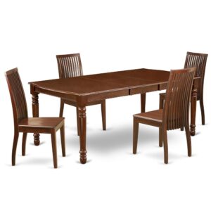 The DOIP5-MAH-W dining set facilitates an affectionate family feeling. A comfortable and classy Mahogany color offers any dining area a relaxing and friendly feel with the rectangular kitchen table. This well-designed and comfortable dining table may be used for hours at a time. This wonderful smooth Mahogany dinette table makes a really good addition for all kitchen space and corresponds all sorts of dining-room concepts. The dinette table is created from prime quality rubber wood known as Asian Hardwood. No heat treated pressured wood like MDF