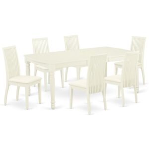 Quality is made attainable with this exclusive DOIP7-LWH-C dinette set includes a rectangular dinette table and six kitchen chairs. The dining table can fit maximum of 8 people in the dining area. The table's 4 straight leg support brings a simple and breezy style to any space