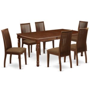 Quality is made attainable with this exclusive DOIP7-MAH-C dinette set includes a rectangular dinette table and six kitchen chairs. The dining table can fit maximum of 8 people in the dining area. The table's 4 straight leg support brings a simple and breezy style to any space