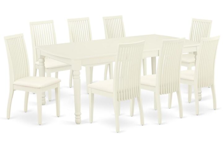Quality is made attainable with this exclusive DOIP9-LWH-C dining set includes a rectangular dinette table and eight dining chairs. The dining table can fit maximum of 8 people in the dining area. The table's 4 straight leg support brings a simple and breezy style to any space