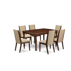 EAST WEST FURNITURE 7-PIECE DINNING ROOM TABLE SET 6 LOVELY PARSONS CHAIRS AND RECTANGLE TABLE