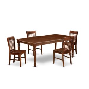 The DONO5-MAH-W dining set facilitates an affectionate family feeling. A comfortable and classy Mahogany color offers any dining area a relaxing and friendly feel with the rectangular kitchen table. This well-designed and comfortable dining table may be used for hours at a time. This wonderful smooth Mahogany dinette table makes a really good addition for all kitchen space and corresponds all sorts of dining-room concepts. The dinette table is created from prime quality rubber wood known as Asian Hardwood. No heat treated pressured wood like MDF