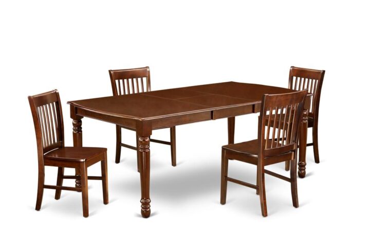 The DONO5-MAH-W dining set facilitates an affectionate family feeling. A comfortable and classy Mahogany color offers any dining area a relaxing and friendly feel with the rectangular kitchen table. This well-designed and comfortable dining table may be used for hours at a time. This wonderful smooth Mahogany dinette table makes a really good addition for all kitchen space and corresponds all sorts of dining-room concepts. The dinette table is created from prime quality rubber wood known as Asian Hardwood. No heat treated pressured wood like MDF