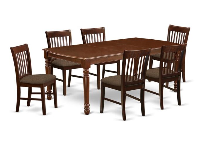 The DONO7-MAH-C dining set facilitates an affectionate family feeling. A comfortable and classy Mahogany color offers any dining area a relaxing and friendly feel with the rectangular kitchen table. This well-designed and comfortable dining table may be used for hours at a time. This wonderful smooth Mahogany dinette table makes a really good addition for all kitchen space and corresponds all sorts of dining-room concepts. The dinette table is created from prime quality rubber wood known as Asian Hardwood. No heat treated pressured wood like MDF