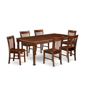 The DONO7-MAH-W dining set facilitates an affectionate family feeling. A comfortable and classy Mahogany color offers any dining area a relaxing and friendly feel with the rectangular kitchen table. This well-designed and comfortable dining table may be used for hours at a time. This wonderful smooth Mahogany dinette table makes a really good addition for all kitchen space and corresponds all sorts of dining-room concepts. The dinette table is created from prime quality rubber wood known as Asian Hardwood. No heat treated pressured wood like MDF