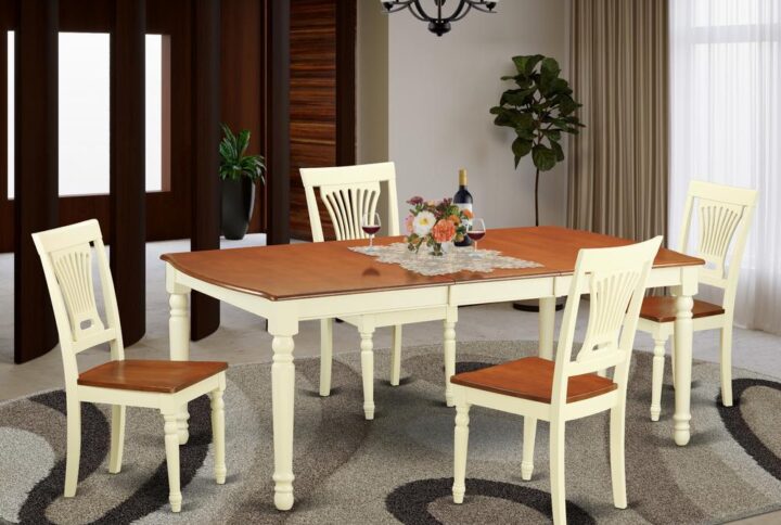 A stunning 5 piece table and chairs set appropriate for any modern or traditional house décor. This excellent set incorporates the white base and genuine rubber wood top table