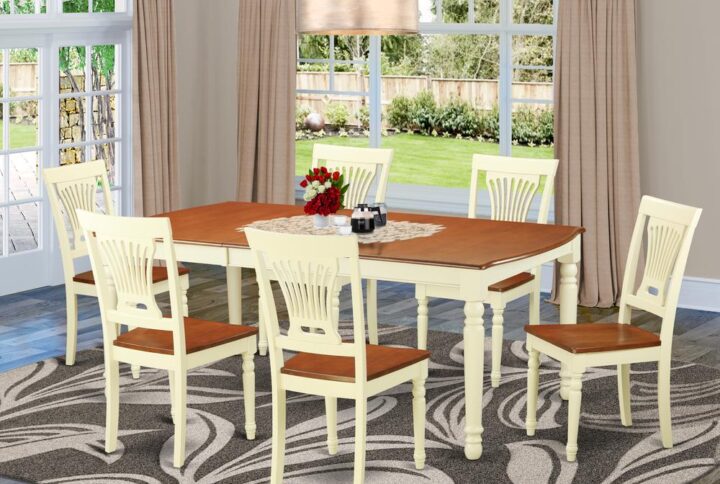 A stunning 7 piece table and chairs set great for any modern or traditional house décor. This amazing set comes with the white base and genuine rubber wood top table