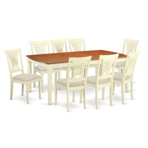 A beautiful 9 piece table and chairs set ideal for any contemporary or classic house décor. This excellent set provides the white base and genuine rubber wood top table