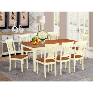 An elegant 9 piece table and chairs set great for any modern or antique house décor. This amazing set includes the white base and genuine rubber wood top table