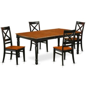 Enjoy your meals like you never thought you could with this kitchen table set has 4 chairs with solid wood seats. It is completed with a leveled table top. The dining table can fit a maximum of 8 people in a dining area. The dining set boasts a two-toned Black & Cherry color that comes across as an effective additional color to your dining space given its attractive color on the seats. The table's 4 straight leg support brings a simple and breezy style to any space