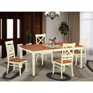 The kitchen table has 4 chairs with solid wood seats. This set complete with leveled set tops and table top. The dining table can accommodate a maximum of 8 people in a dining-room. The dining table comes across an effective additional color to your dining-room given its appealing color on the seats. The back side of the seats has a Buttermilk color