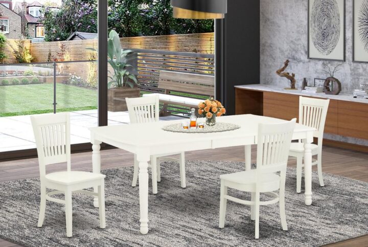 EAST WEST FURNITURE 5-PIECE MODERN DINING TABLE SET WITH 4 AMAZING DINING CHAIRS AND RECTANGULAR BUTTERFLY LEAF DINETTE TABLE