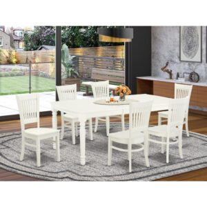 EAST WEST FURNITURE 7-PIECE MODERN DINETTE SET WITH 6 AMAZING WOODEN CHAIRS AND RECTANGULAR MODERN DINING TABLE WITH BUTTERFLY LEAF