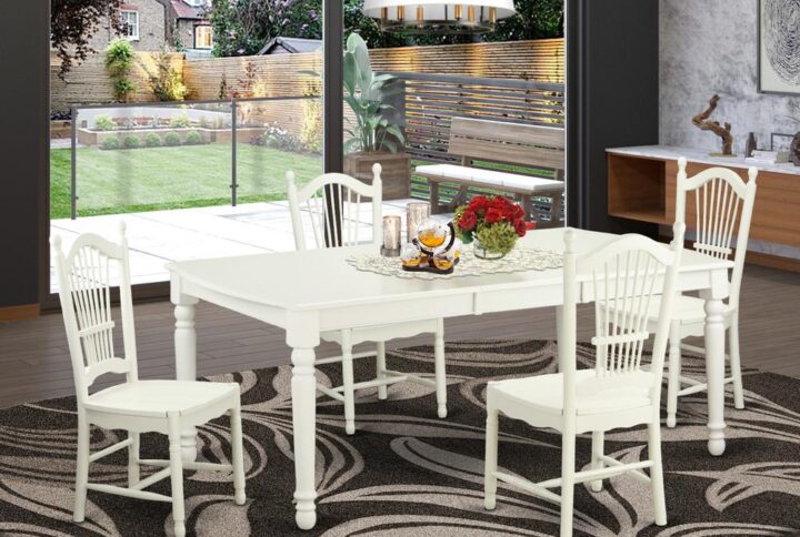 Gather your acquaintances around this lovely Linen White dinette table while the food is hot! There’s space for yourself and three others. This set includes the dining table and four sturdy dinette chairs constructed from rubber wood. Use this table as the focal piece of your dining room or enjoy its charms in a large kitchen area.