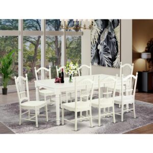 Gather your friends and family around this stunning Linen White table while the food is hot! There’s room for yourself and 7 others. This set includes the dining table and 8 sturdy kitchen chairs created from rubber wood. Take advantage of this table as the focal piece of your dining-room or enjoy its charms in a large kitchen.