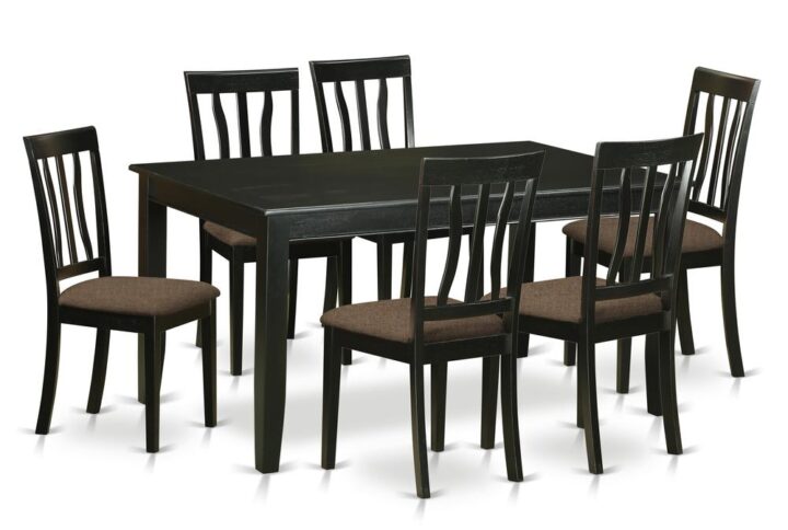 Give your dining area with this specific sophisticated Black finish Asian Hardwood 7 Piece dinette set. This specific set features six relaxing Fabric chairs