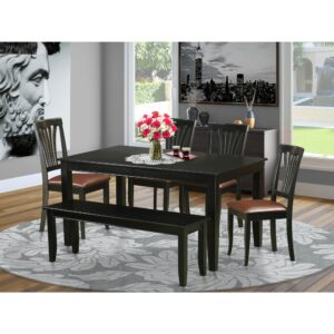 Furnish your dining area with this excellent fashionable Black finish Asian Hardwood 6 PC dining room set. This unique set features four relaxed upholstered chairs and a bench