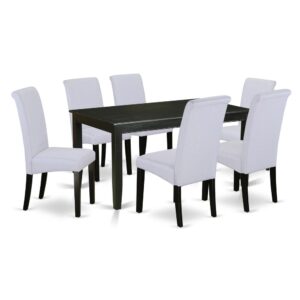 Furnish your dining-room with a sheer elegant 7-Piece kitchen table set. This particular DUBA7-BLK-05 set consists of a rectangular dinette table & six barry upholstered parson chairs. Made from level of quality wood and designed from gorgeous Black toned laminates finish