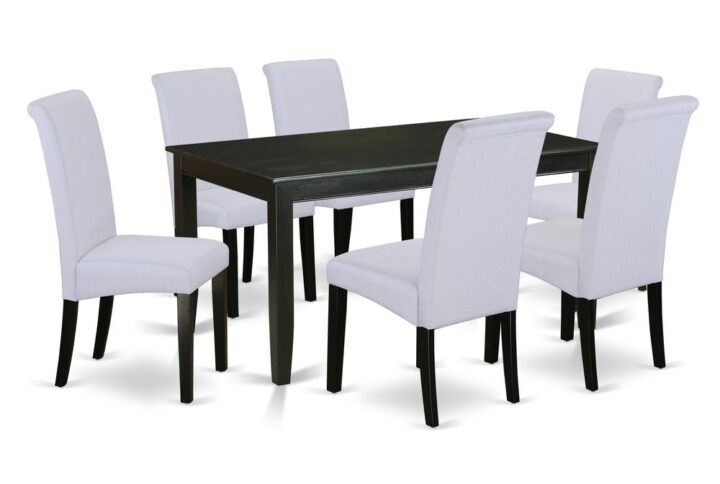 Furnish your dining-room with a sheer elegant 7-Piece kitchen table set. This particular DUBA7-BLK-05 set consists of a rectangular dinette table & six barry upholstered parson chairs. Made from level of quality wood and designed from gorgeous Black toned laminates finish