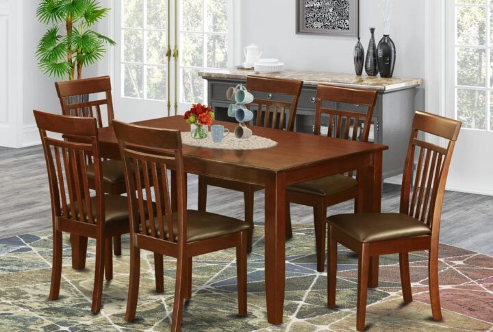 Dazzling yet sophisticated small table set offers innovative panache to any living area. Mahogany finish small dining table matches well with both innovative and classic dining rooms
