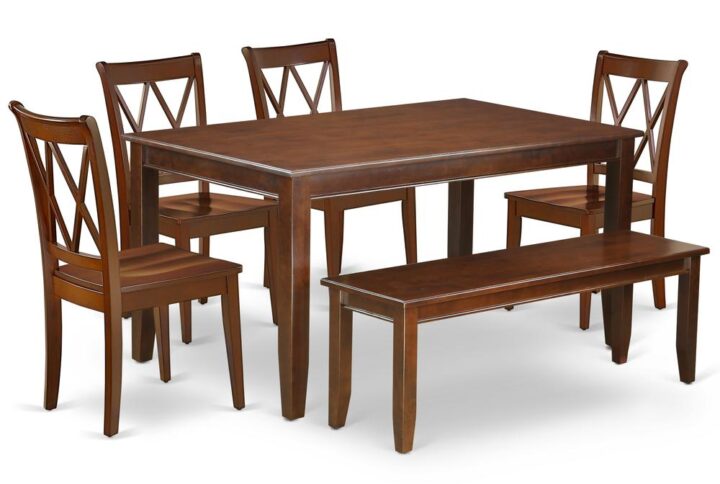 The wonderful DUCL6-MAH-W dinette set is all about sheer elegance. Created from level of quality wood and designed from classy Mahogany color