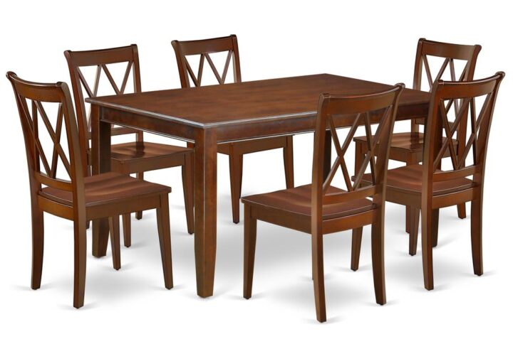The wonderful DUCL7-MAH-W dinette set is all about sheer elegance. Created from level of quality wood and designed from classy Mahogany color