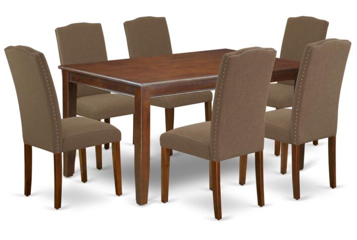 The exclusive DUEN7-MAH-18 dinette set is all about sheer elegance. Designed in classy Mahogany color