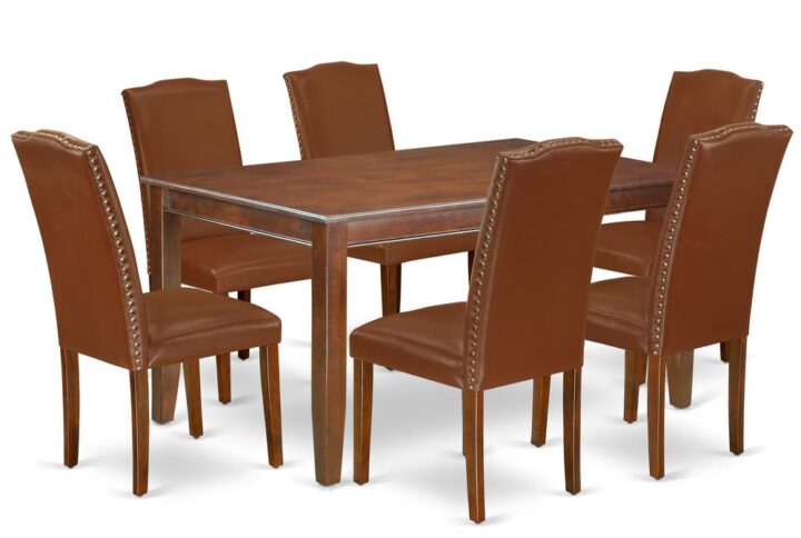 The exclusive DUEN7-MAH-66 dinette set is all about sheer elegance. Designed in classy Mahogany color
